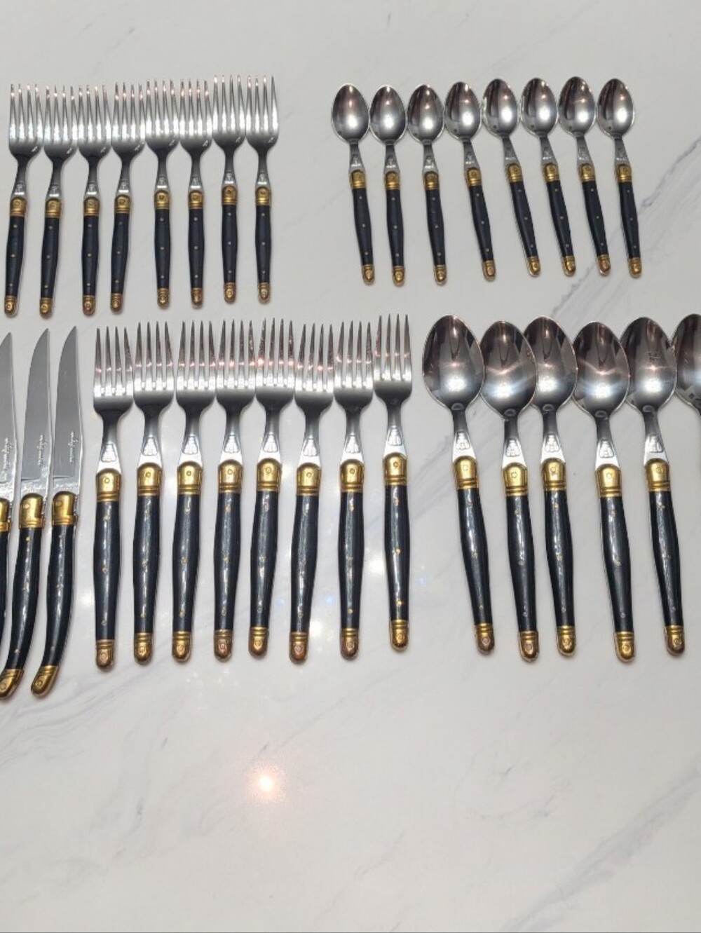 Vintage Jean Dubost Laguiole France 40-Pc Flatware Set • Rare Brass Accents •